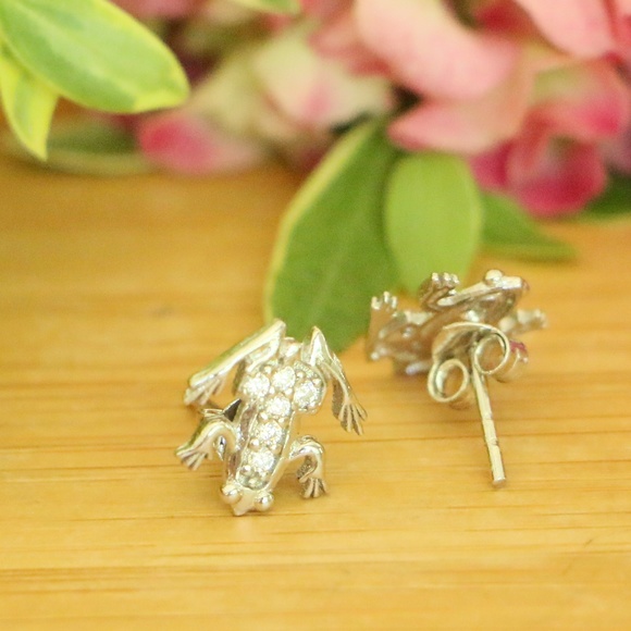 925Sterling Silver Frog with Cubic Zirconia Stones - Picture 6 of 7